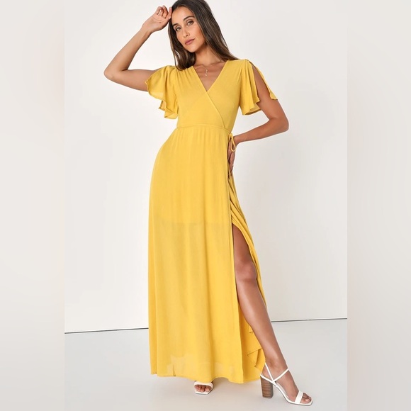 Golden Yellow Wrap Maxi Dress - Picture 2 of 6